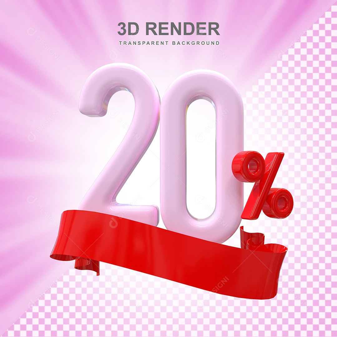 Número 3D 20% Rosa e Vermelho Elemento Para Composição PSD