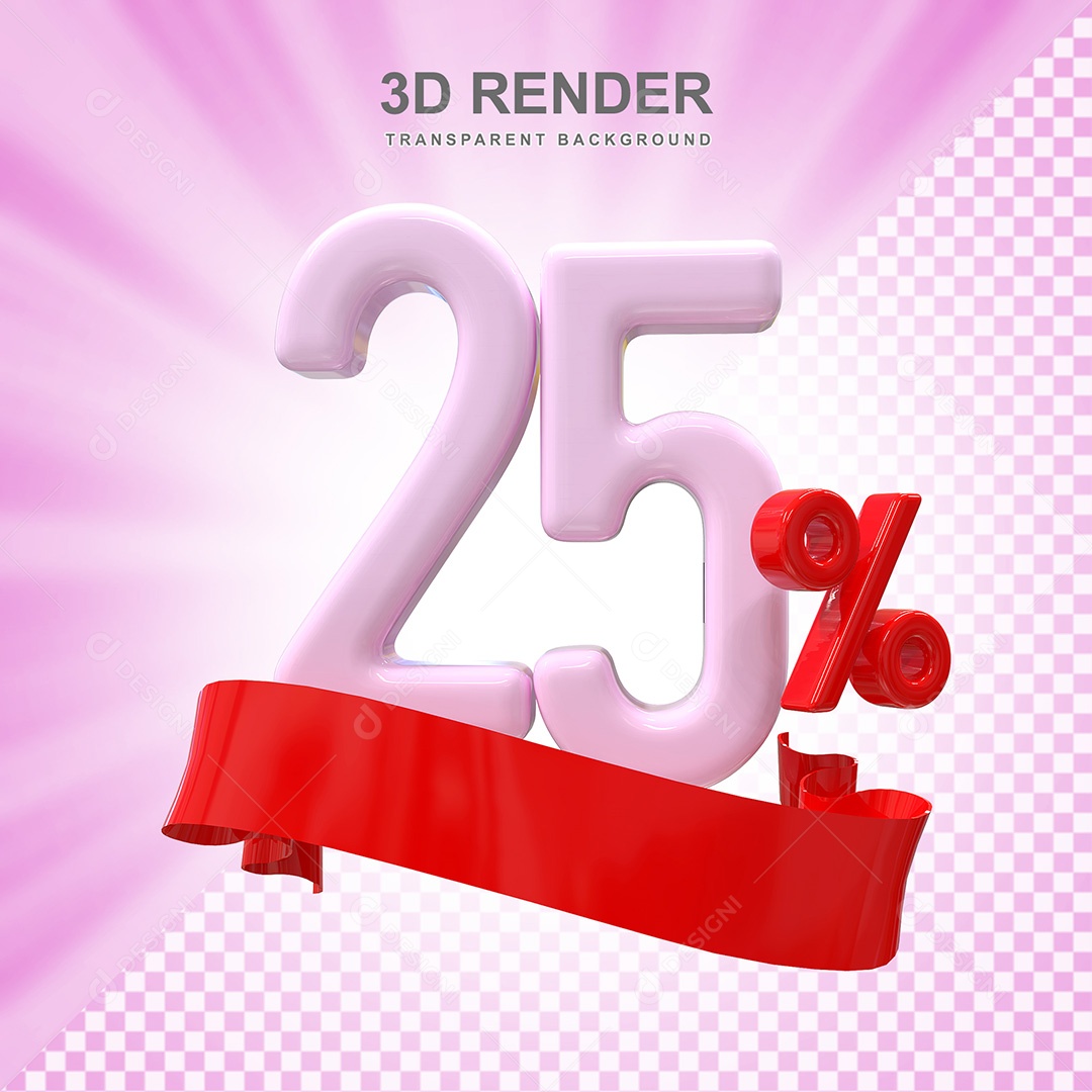 Número 3D 25% Rosa e Vermelho Elemento Para Composição PSD