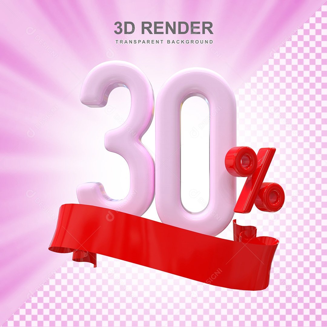 Número 3D 30% Rosa e Vermelho Elemento Para Composição PSD