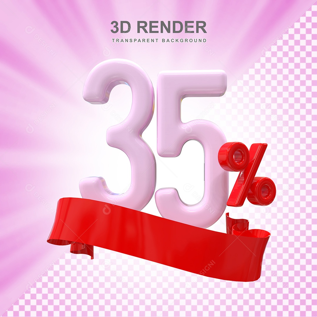 Número 3D 35% Rosa e Vermelho Elemento Para Composição PSD