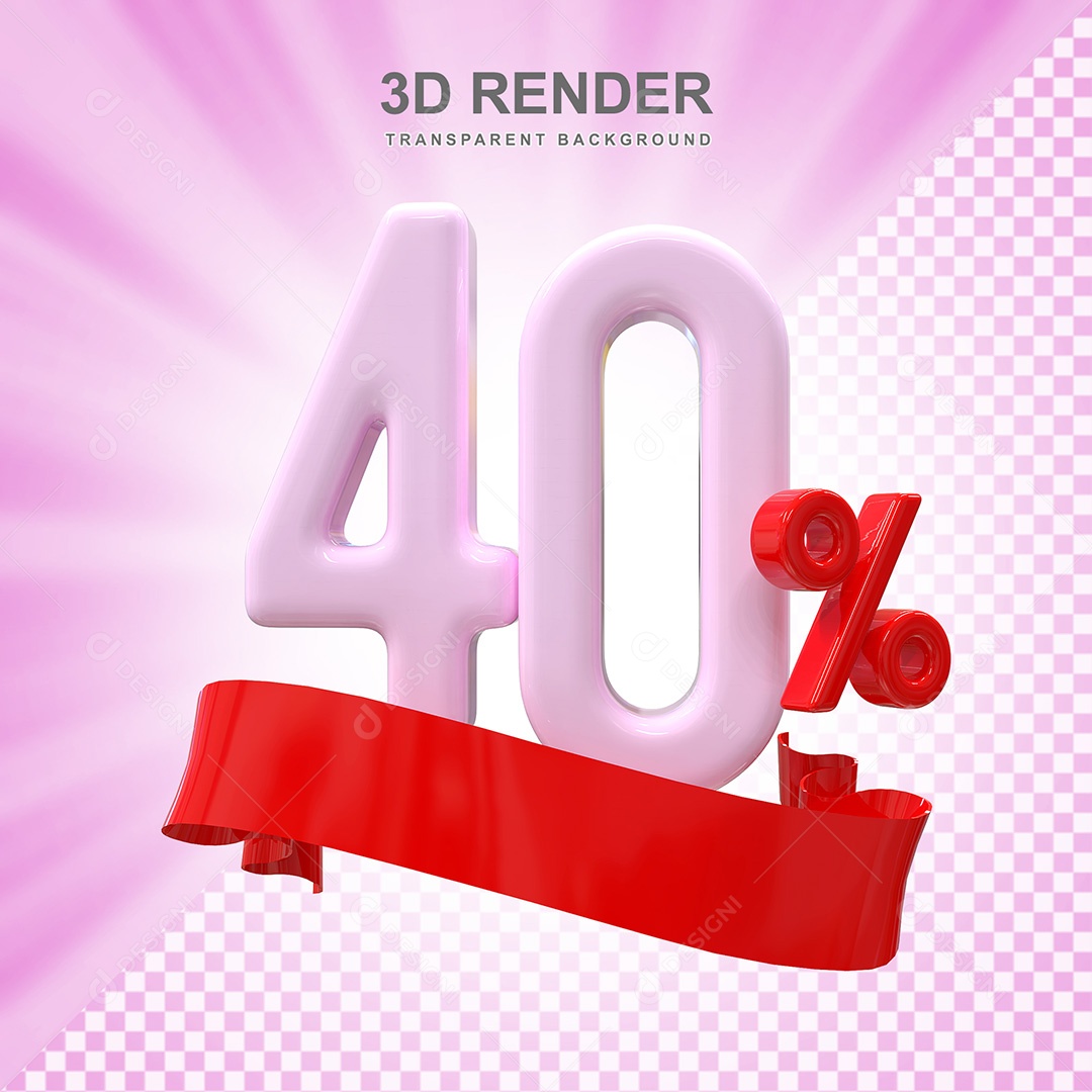 Número 3D 40% Rosa e Vermelho Elemento Para Composição PSD