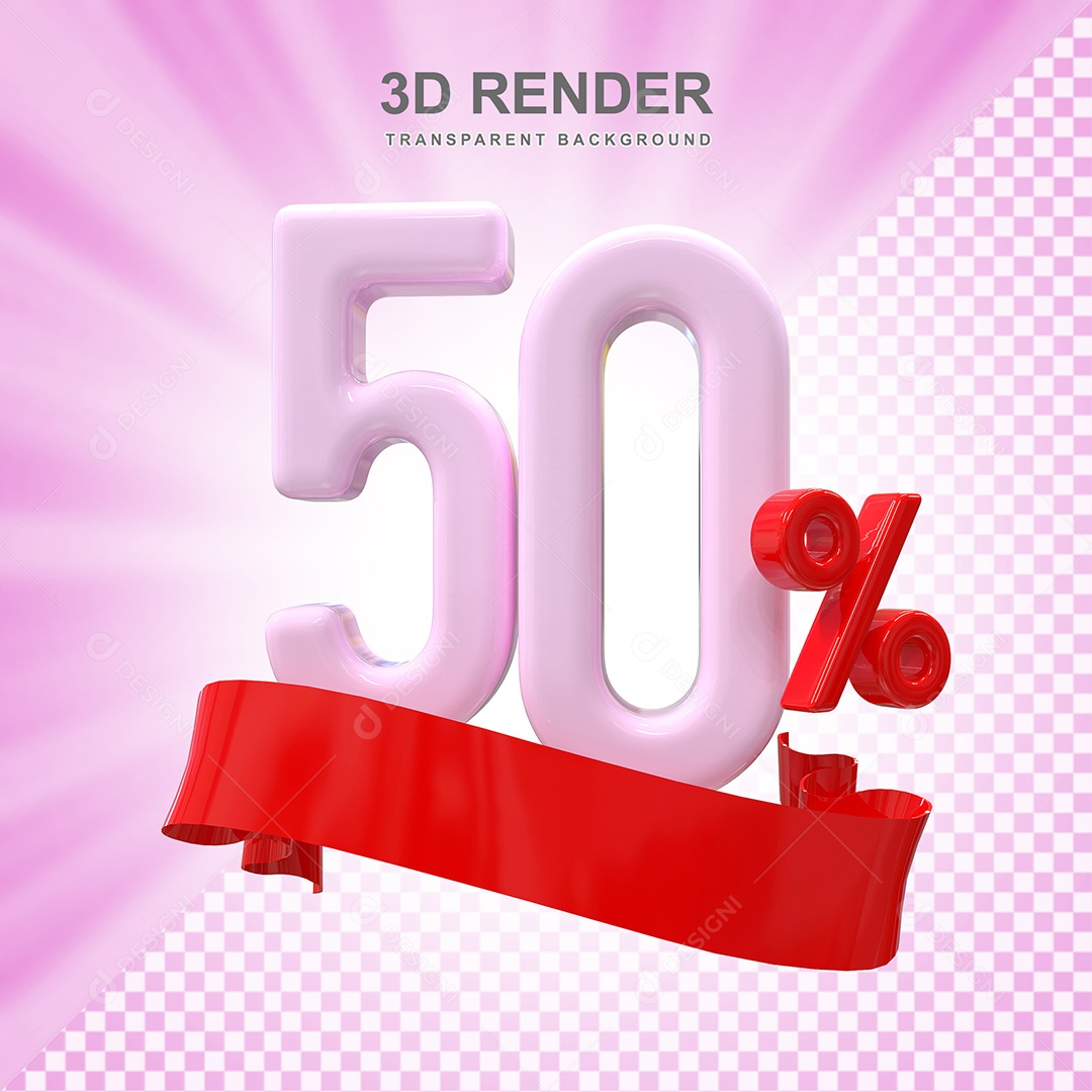 Número 3D 50% Rosa e Vermelho Elemento Para Composição PSD