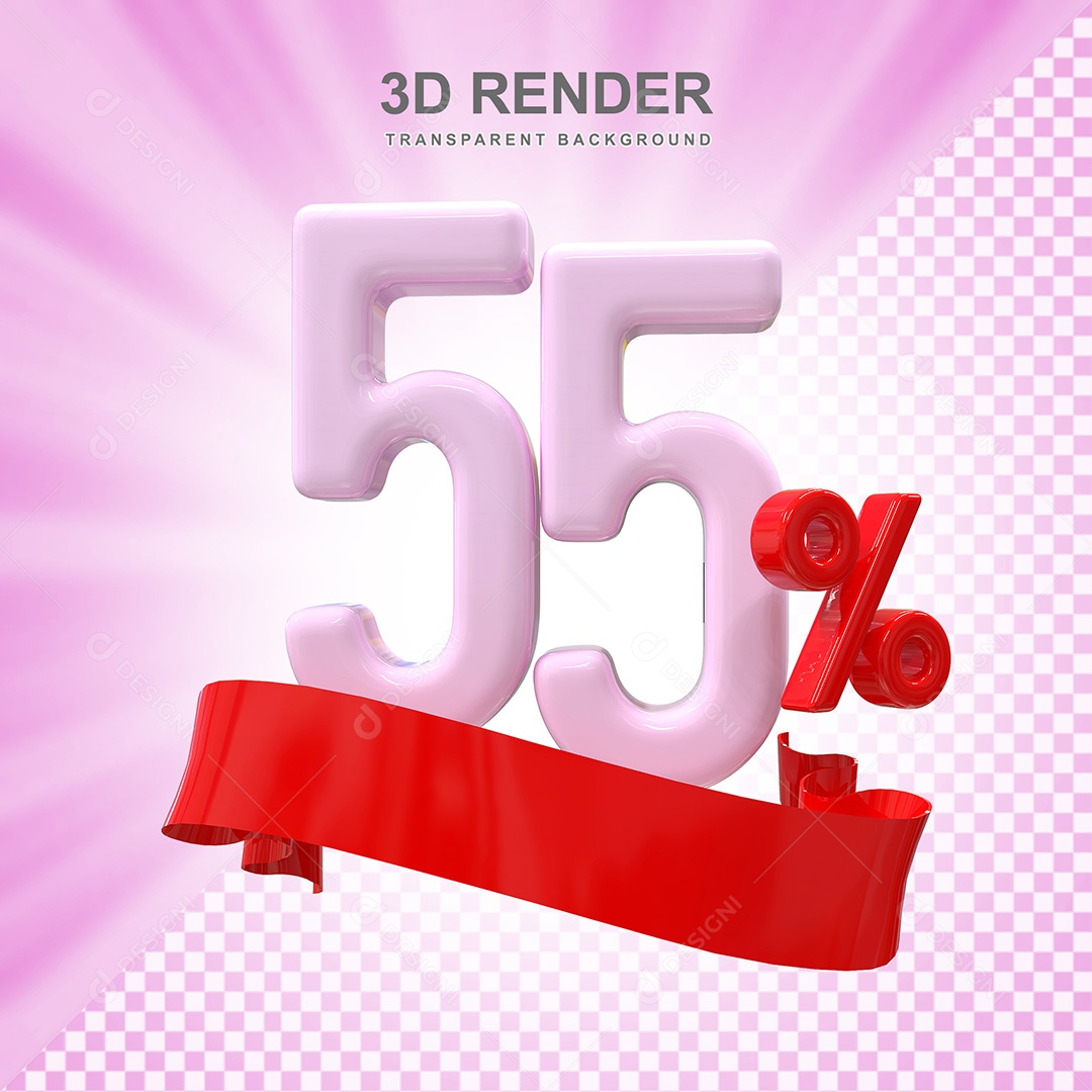 Número 3D 55% Rosa e Vermelho Elemento Para Composição PSD