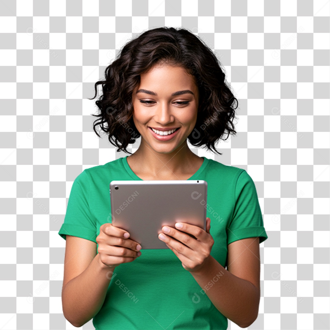 Mulher Usando Tablet PNG Transparente