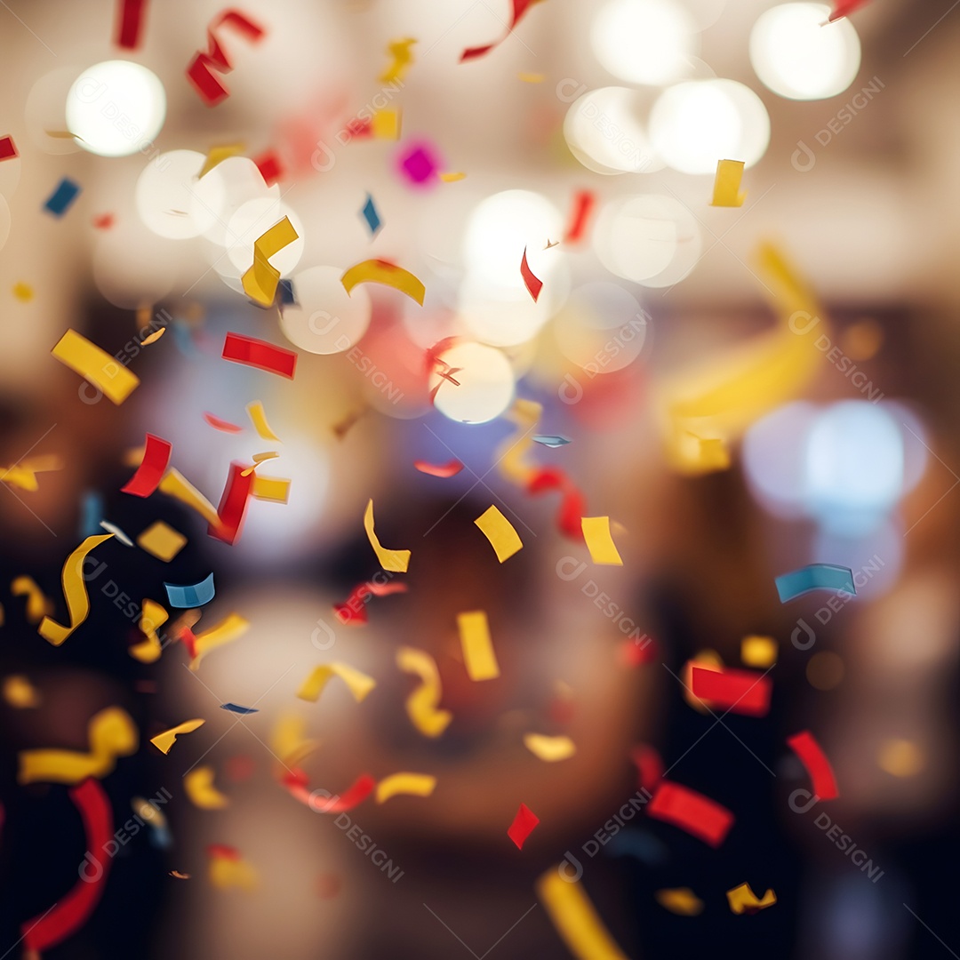 Imagem mostra uma cena de festa ou show com várias pessoas e luzes coloridas