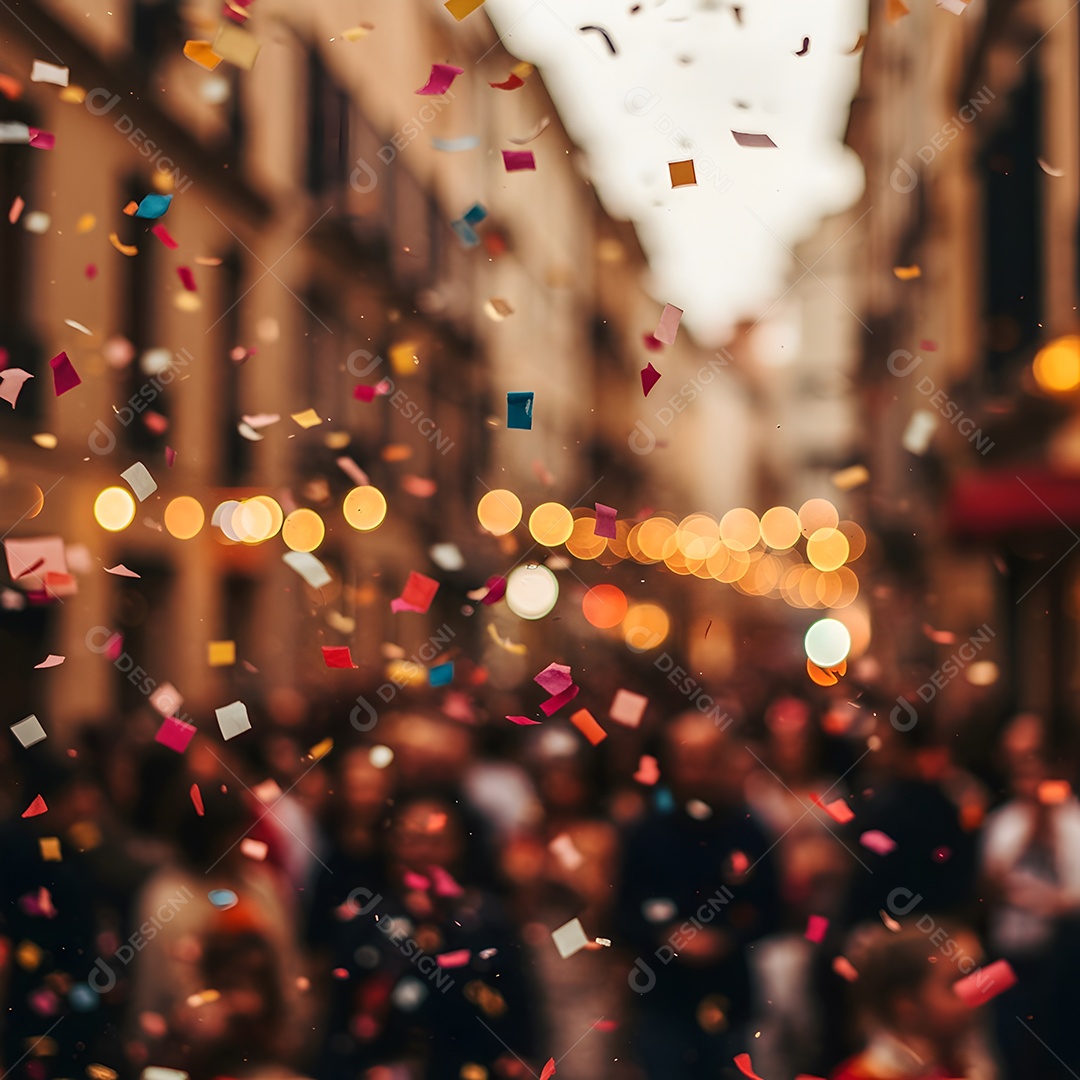 Imagem mostra uma cena de festa ou show com várias pessoas e luzes coloridas