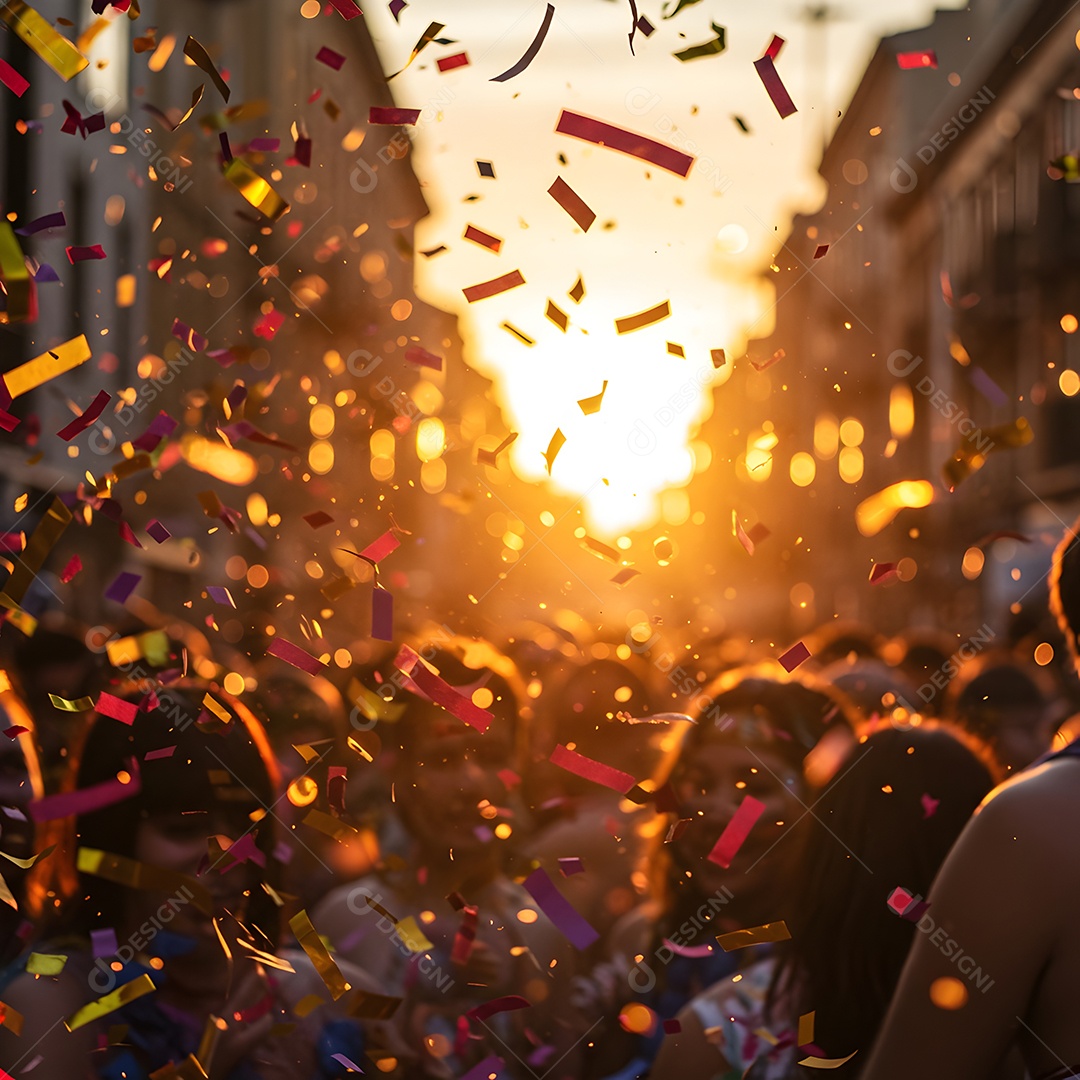 Imagem mostra uma cena de festa ou show com várias pessoas e luzes coloridas