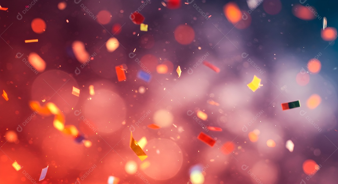 Imagem retrata um palco iluminado com luzes vibrantes em tons de azul e vermelho