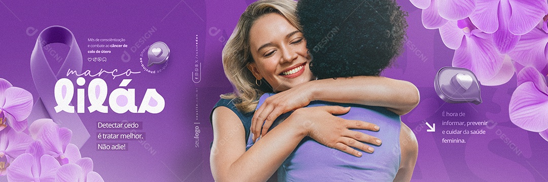 Carrossel Março Lilás Mês de Conscientização e Combate ao Câncer Social Media PSD Editável