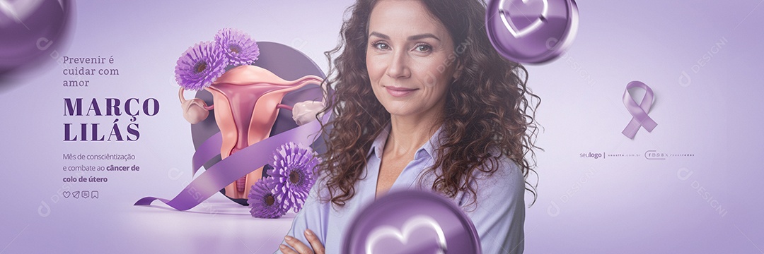 Carrossel Março Lilás Prevenir é Cuidar com Amor Social Media PSD Editável