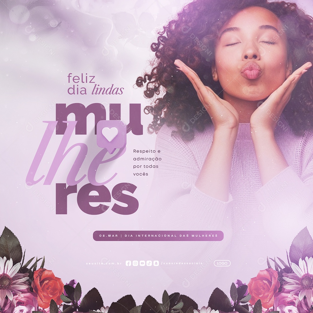 Dia Internacional Das Mulheres 08 de Março Feli Dia Lindas Social Media PSD Editável