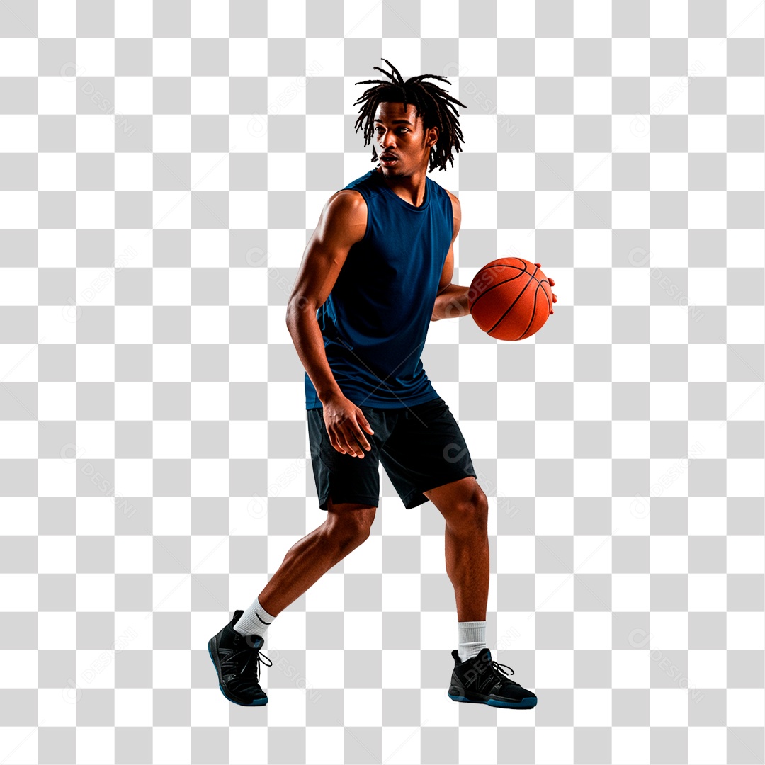 Homem com Bola de Basquete PNG Transparente