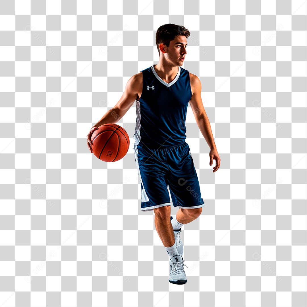 Homem com Bola de  Basquete PNG Transparente