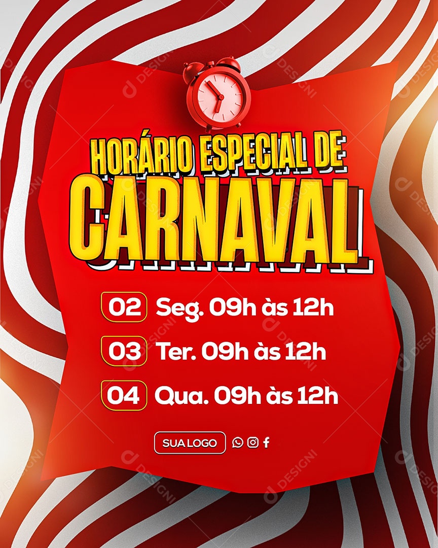 Horário Especial de Carnaval Social Media PSD Editável
