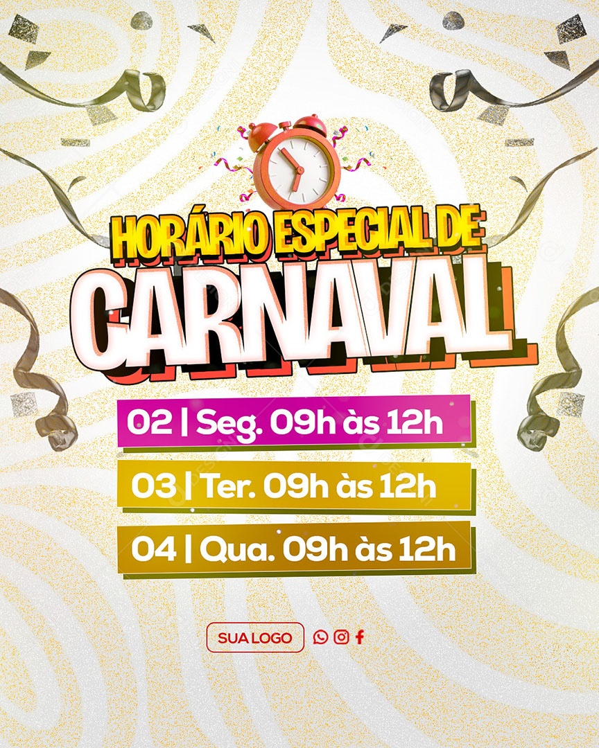 Horário Especial de Carnaval Social Media PSD Editável