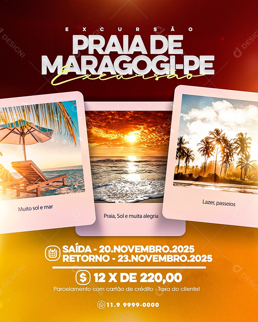 Turismo Excursão Praia de Maragogi Social Media PSD Editável