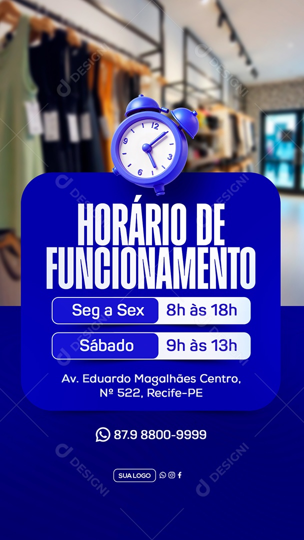 Story Horário de Funcionamento Social Media PSD Editável