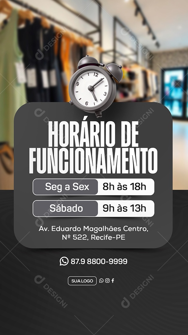 Story Horário de Funcionamento Social Media PSD Editável