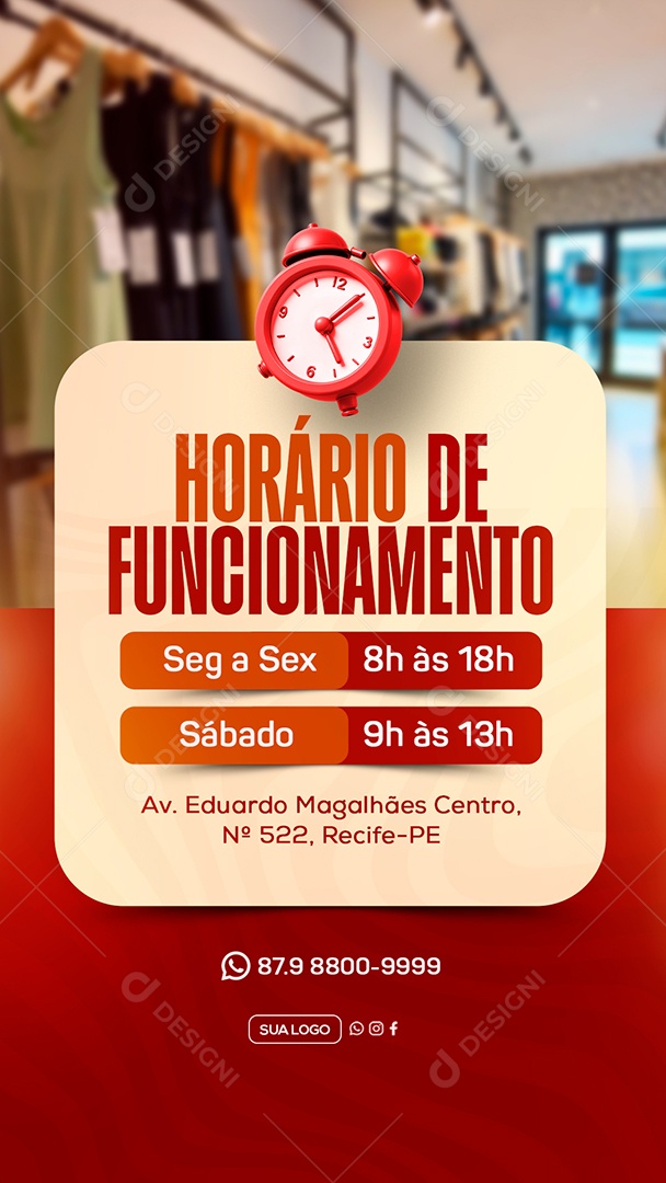 Story Horário de Funcionamento Social Media PSD Editável