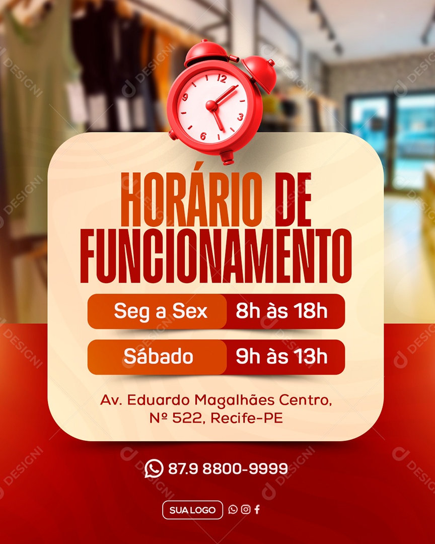 Horário de Funcionamento Social Media PSD Editável