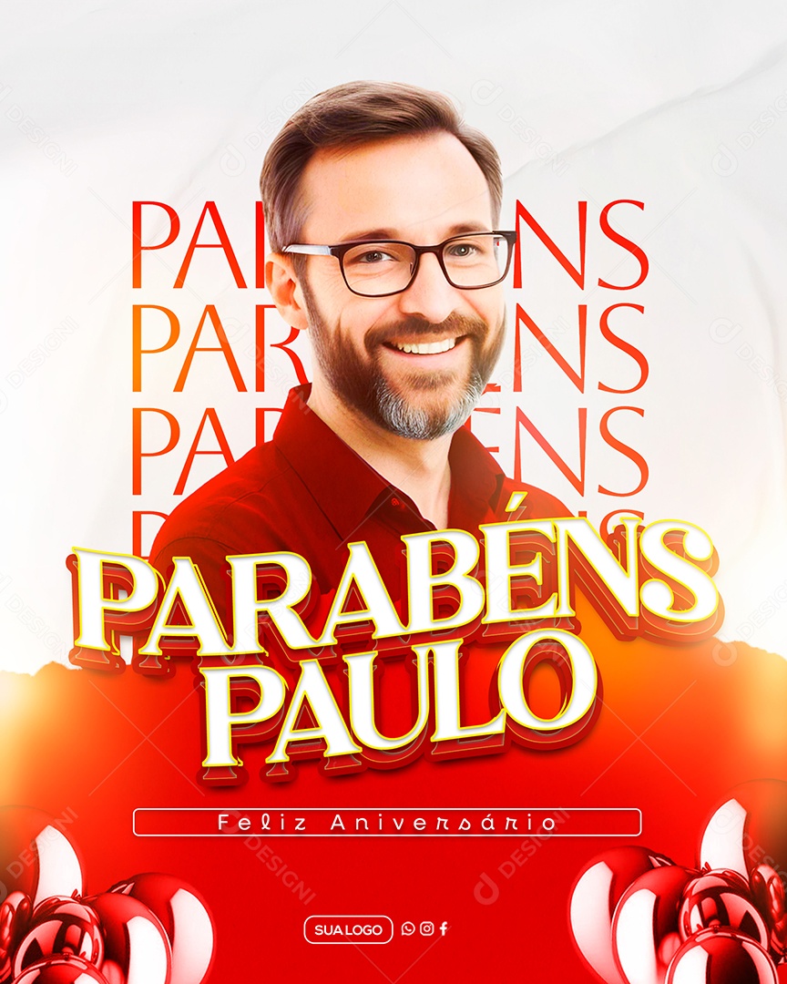 Feliz Aniversário Parabéns Paulo Social Media PSD Editável