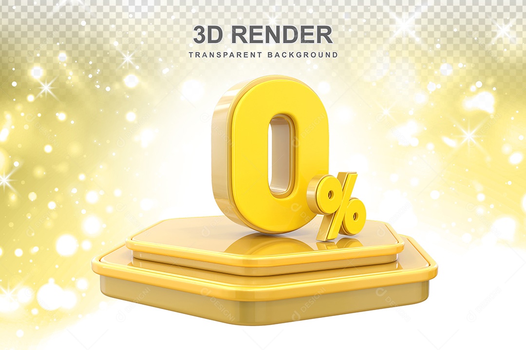Número 3D 0% Amarelo Elemento Para Composição PSD