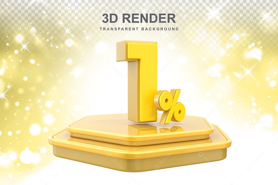 Número 3D 1% Amarelo Elemento Para Composição PSD