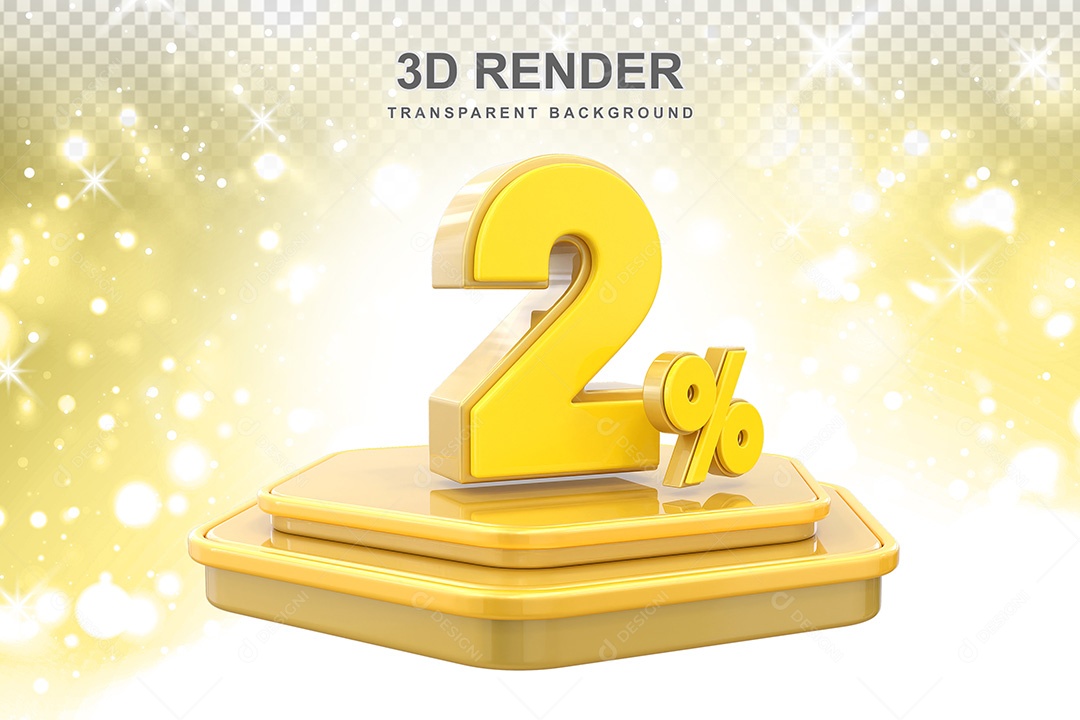 Número 3D 2% Amarelo Elemento Para Composição PSD