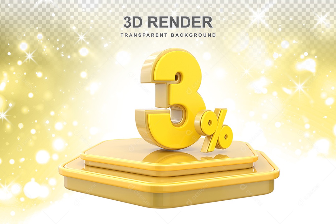 Número 3D 3% Amarelo Elemento Para Composição PSD