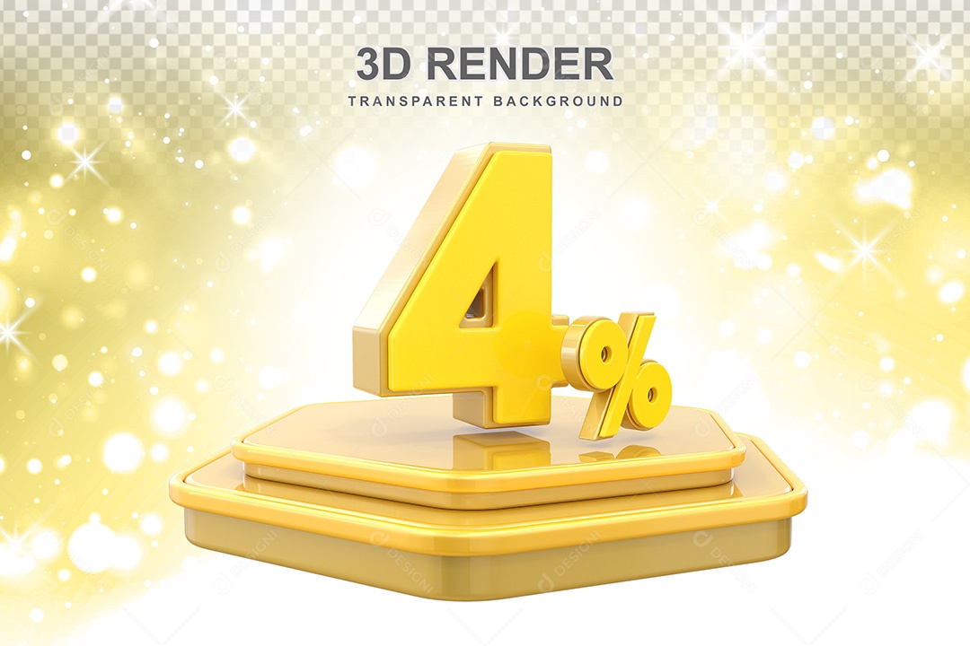 Número 3D 4% Amarelo Elemento Para Composição PSD