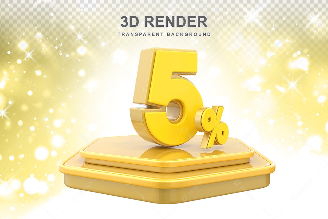 Número 3D 5% Amarelo Elemento Para Composição PSD