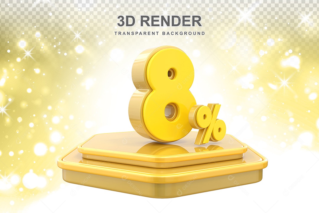 Número 3D 8% Amarelo Elemento Para Composição PSD