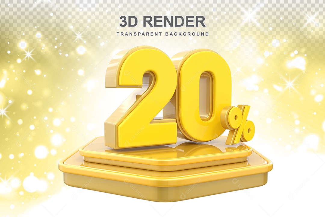 Número 3D 20% Amarelo Elemento Para Composição PSD