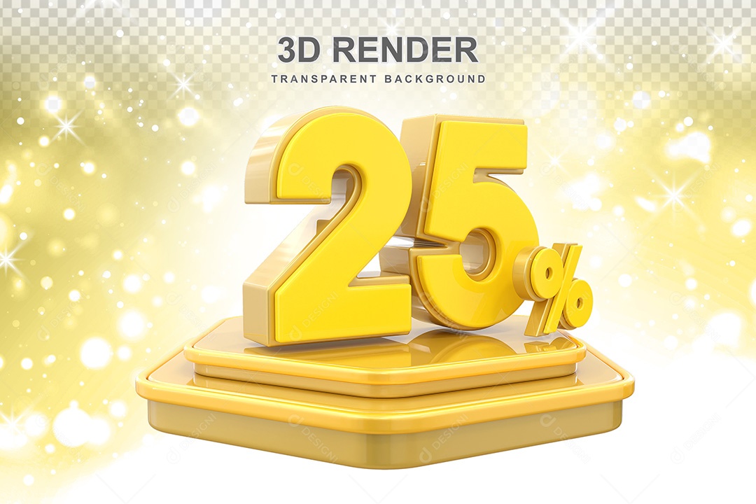 Número 3D 25% Amarelo Elemento Para Composição PSD