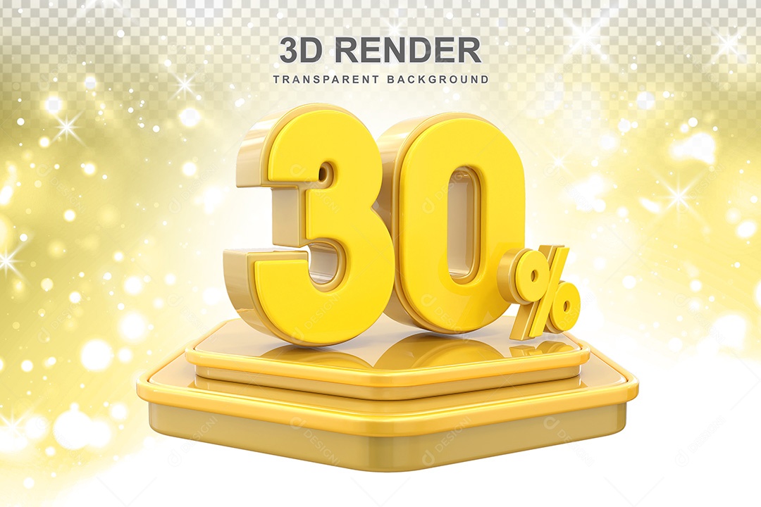 Número 3D 30% Amarelo Elemento Para Composição PSD