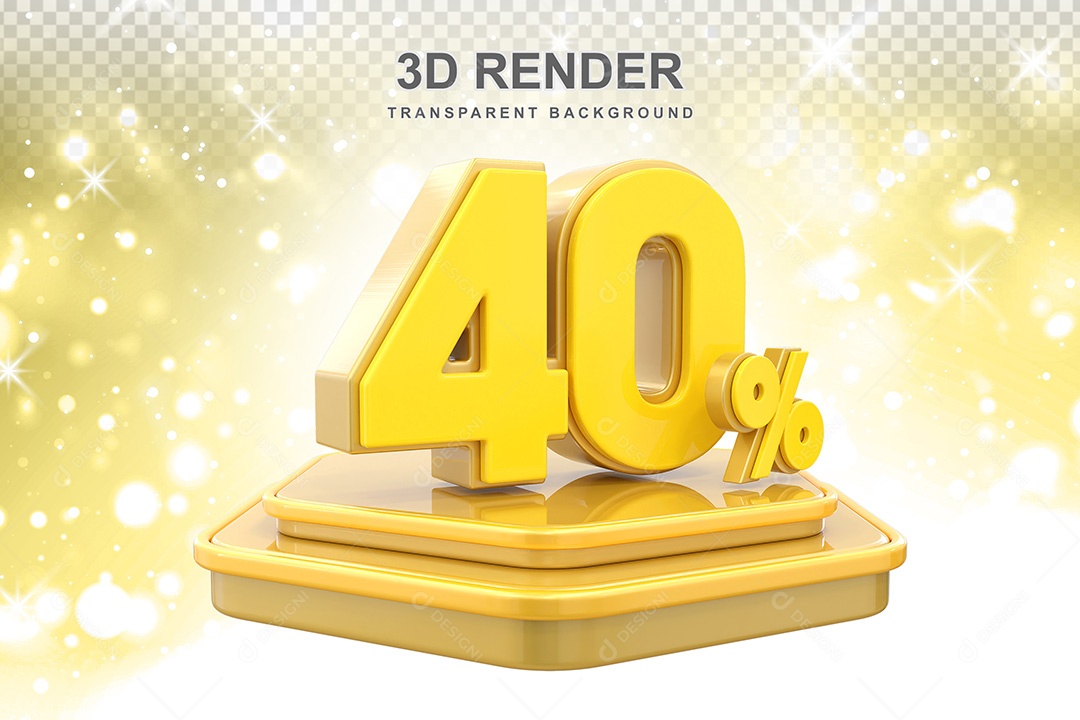 Número 3D 40% Amarelo Elemento Para Composição PSD