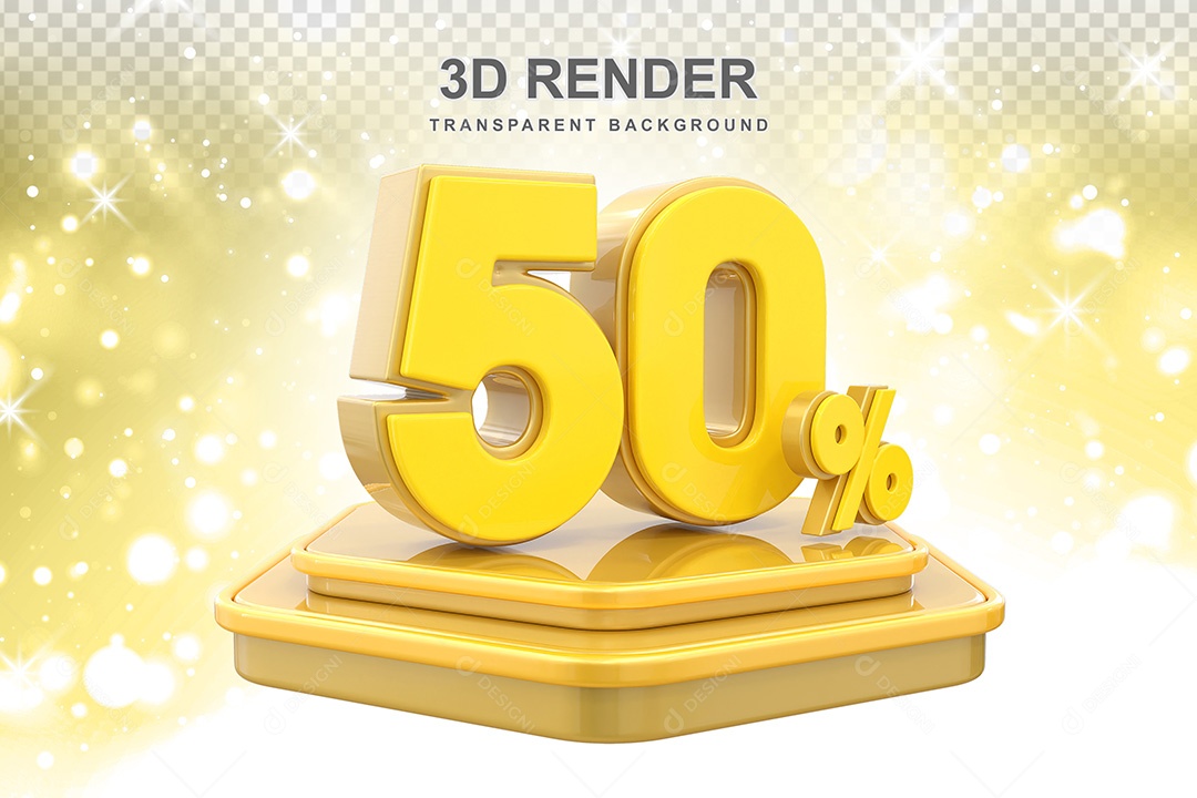 Número 3D 50% Amarelo Elemento Para Composição PSD