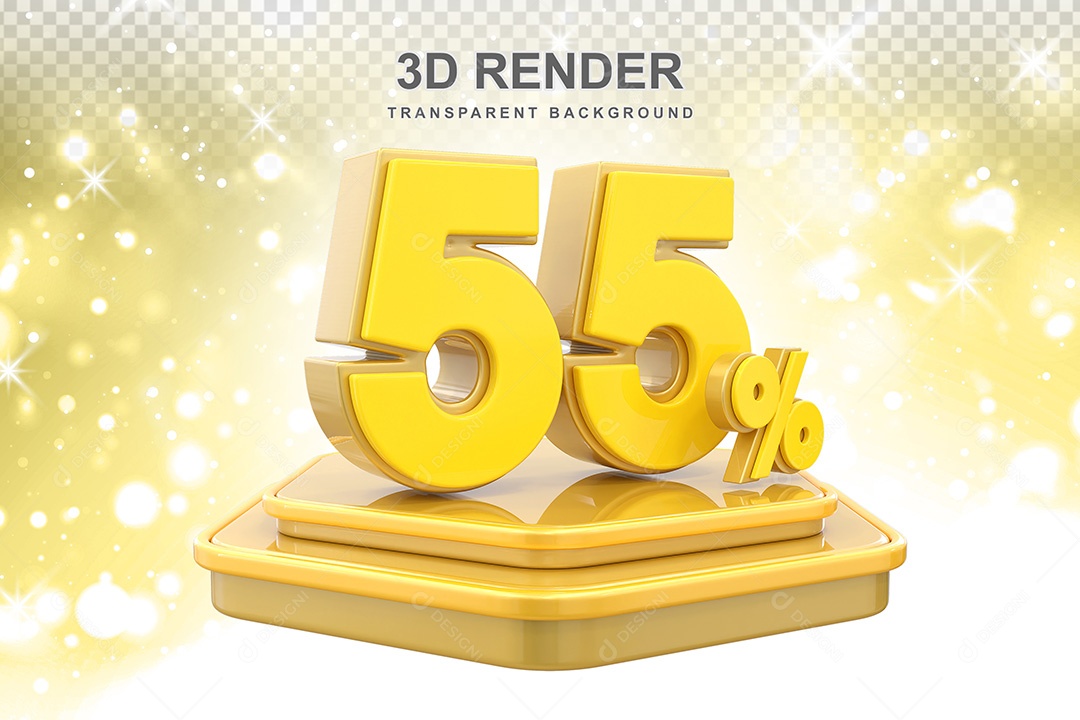 Número 3D 55% Amarelo Elemento Para Composição PSD