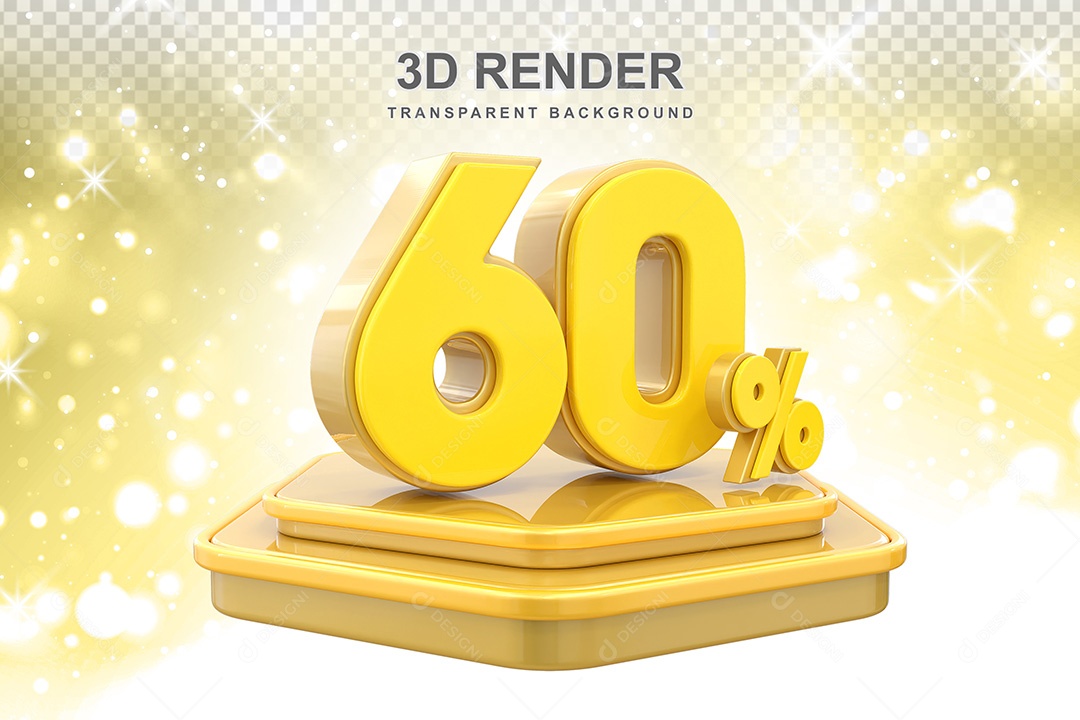 Número 3D 60% Amarelo Elemento Para Composição PSD