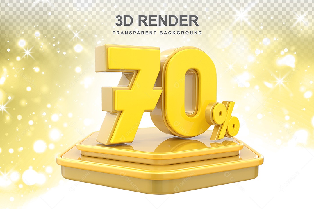 Número 3D 70% Amarelo Elemento Para Composição PSD