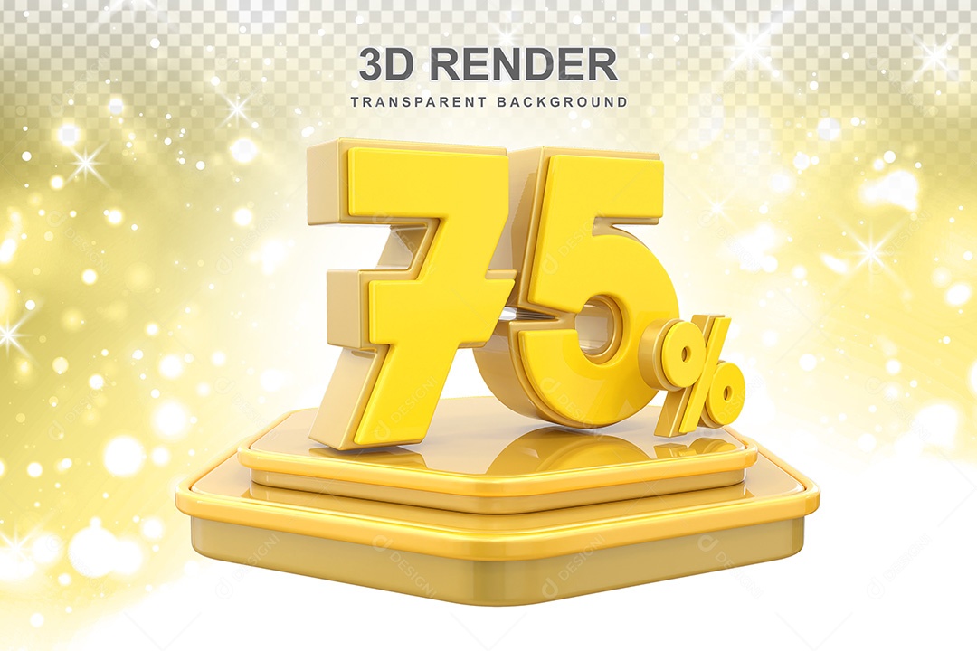Número 3D 75% Amarelo Elemento Para Composição PSD