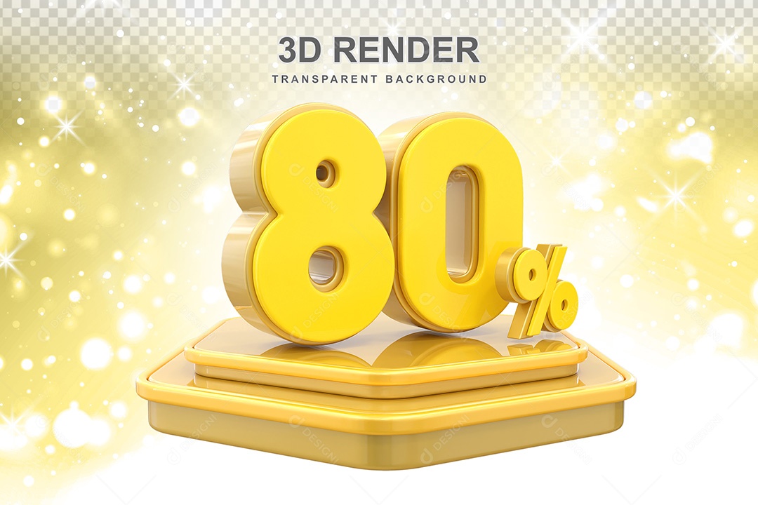 Número 3D 80% Amarelo Elemento Para Composição PSD