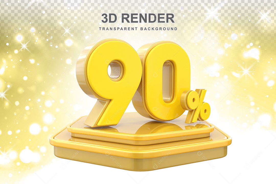 Número 3D 90% Amarelo Elemento Para Composição PSD