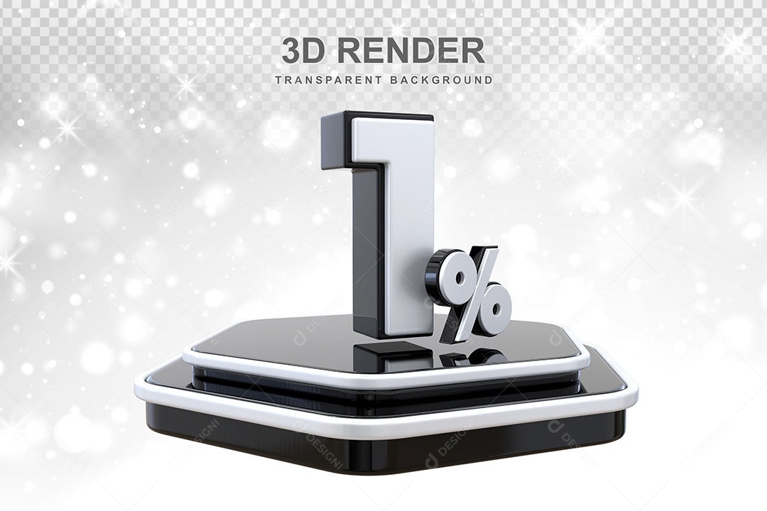 Número 3D 1% Preto e Branco Elemento Para Composição PSD