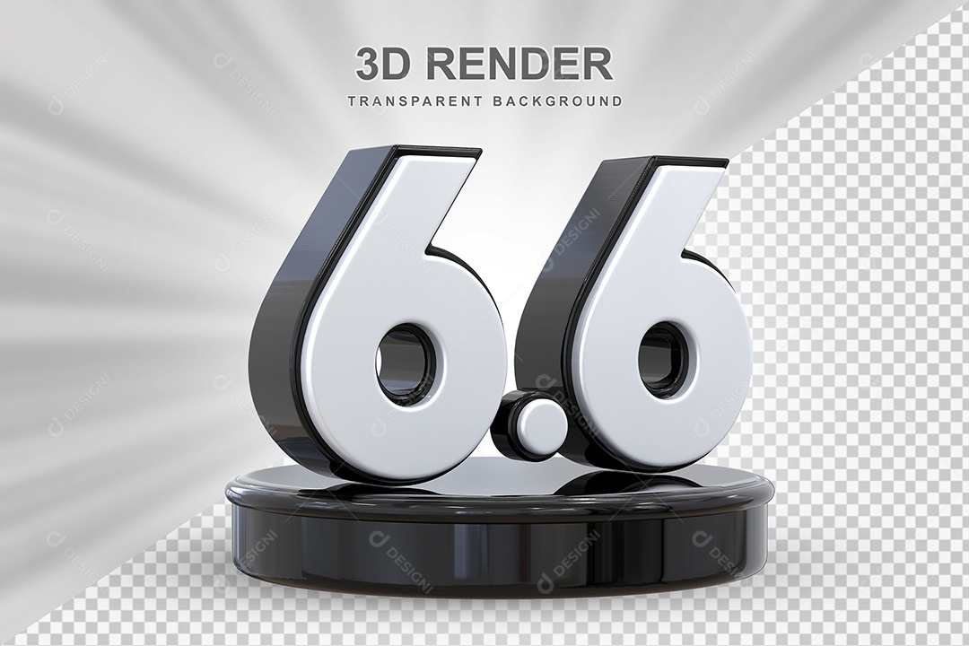 Número Preto 6 6 Elemento 3D para Composição PSD
