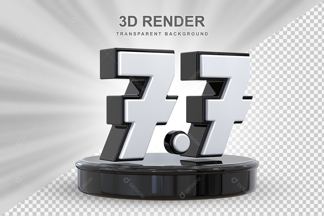 Número Preto 7 7 Elemento 3D para Composição PSD
