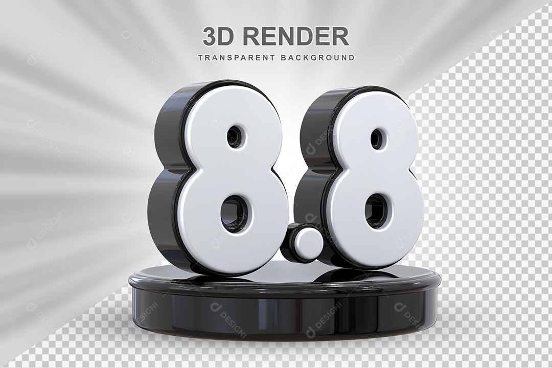 Número Preto 8 8 Elemento 3D para Composição PSD