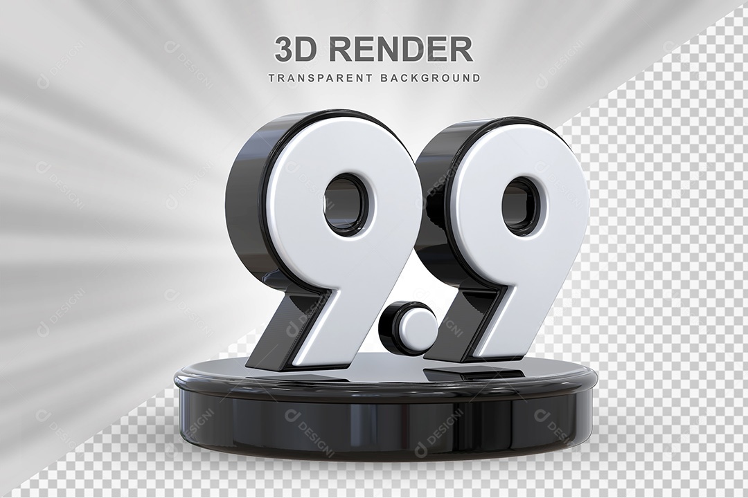 Número Preto 9 9 Elemento 3D para Composição PSD
