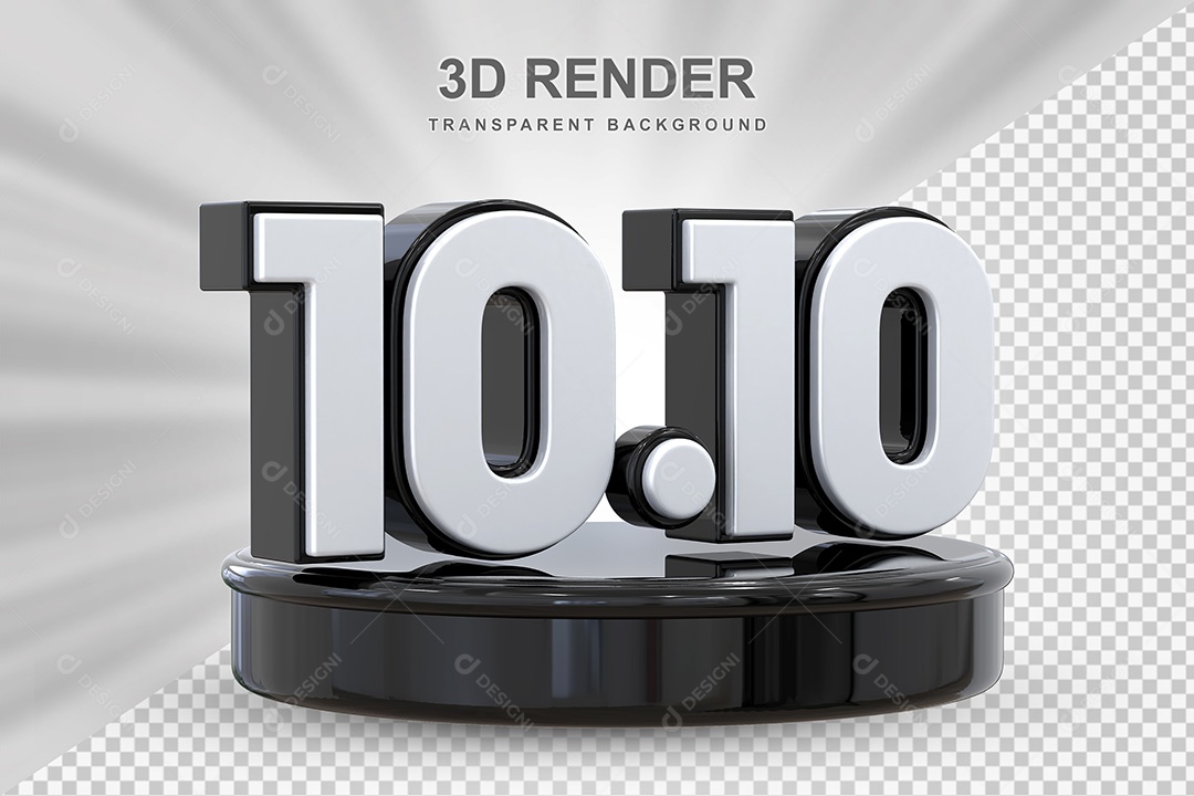 Número Preto 10 10 Elemento 3D para Composição PSD
