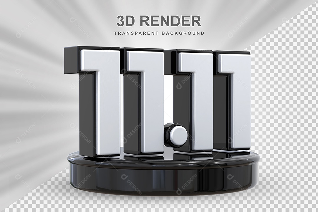 Número Preto 11 11 Elemento 3D para Composição PSD